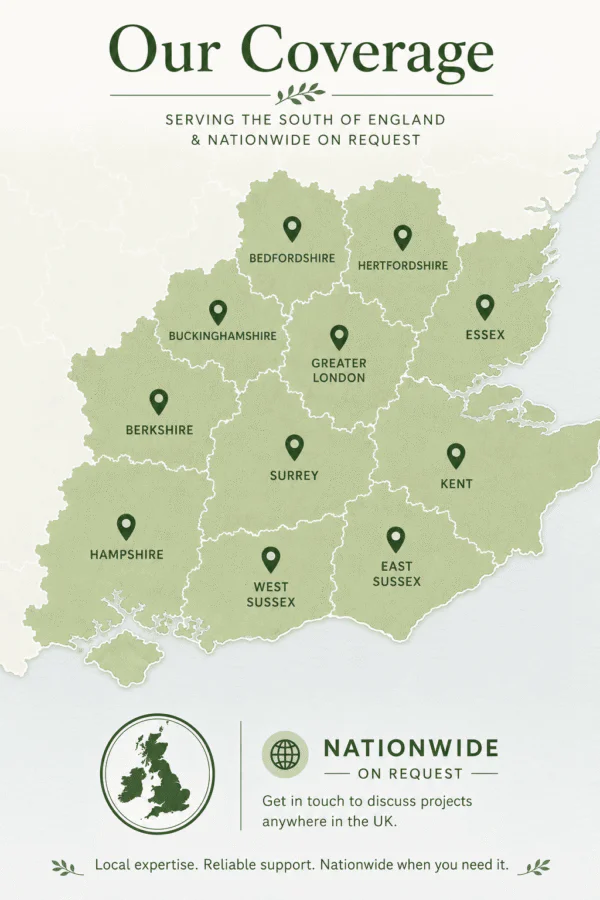 Map of areas covered - South of England and Greater London